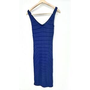 bebe Women's Navy Blue Bodycon Striped Knit Dress V-neck Soft Lining Size XS